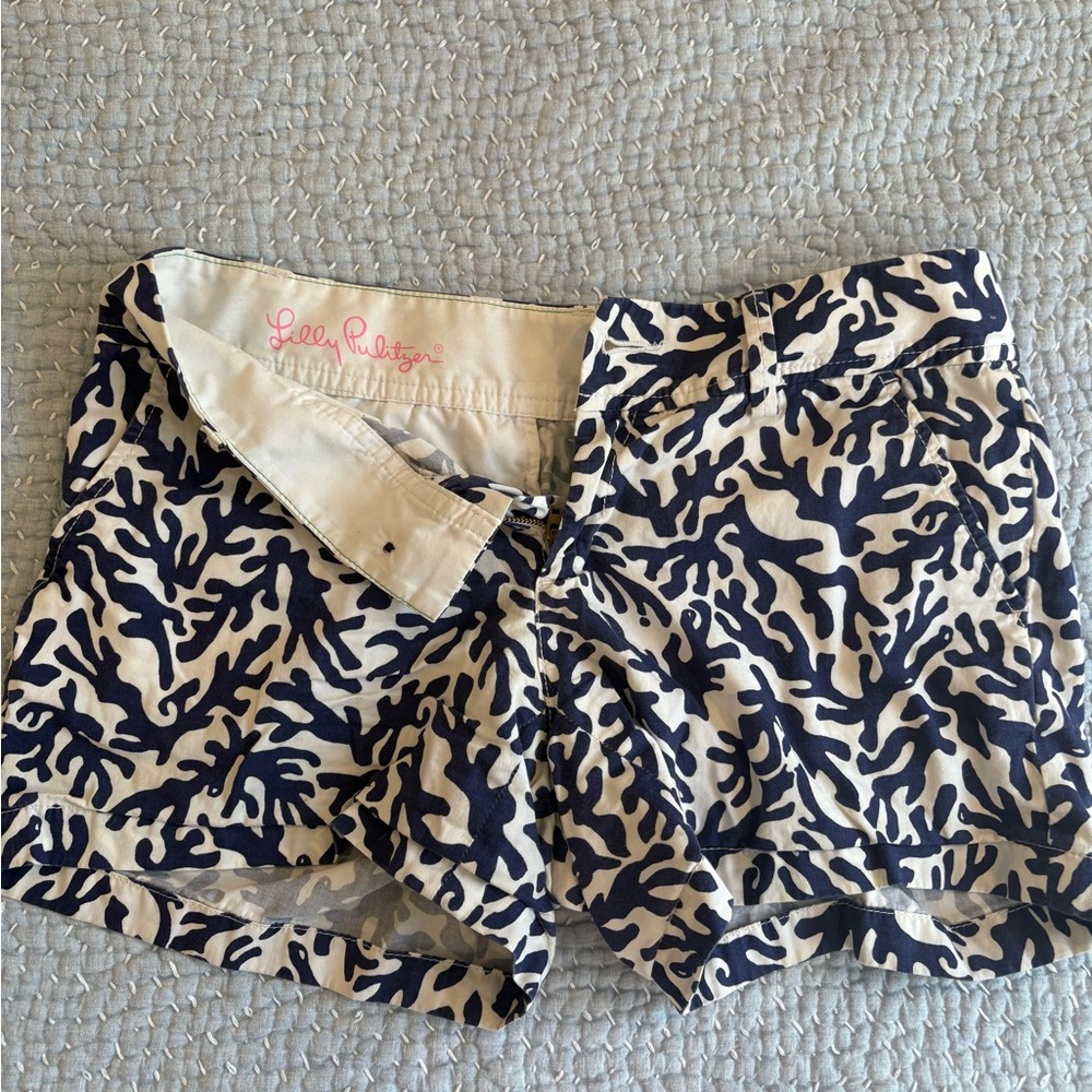 Navy and White Coral Patterned Shorts
